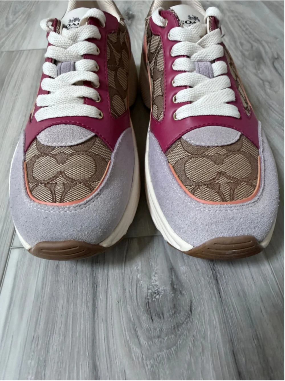 Coach C000 Women’s 7.5 Signature Canvas Suede Multicolor Platform Sneakers